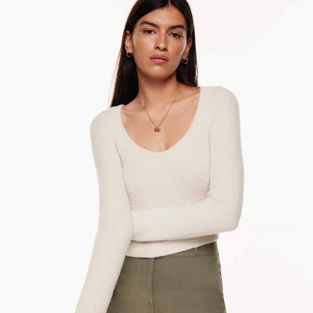 Aritzia Wilfred Free Hush Knit Sweetheart Sweater Silver Birch